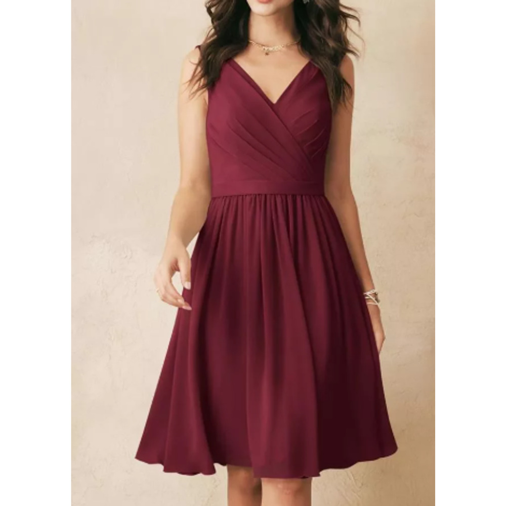 Sleeveless V-Neck Burgundy A-Line Dress